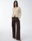 "Nice Weekend" striped mixed woven V - neck early spring layered knitted cardigan top/vest - variant_title