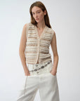 "Nice Weekend" striped mixed woven V - neck early spring layered knitted cardigan top/vest - variant_title