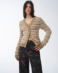"Nice Weekend" striped mixed woven V - neck early spring layered knitted cardigan top/vest - variant_title
