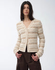 "Nice Weekend" striped mixed woven V - neck early spring layered knitted cardigan top/vest - variant_title