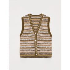 "Nice Weekend" striped mixed woven V - neck early spring layered knitted cardigan top/vest - variant_title