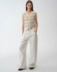 "Nice Weekend" striped mixed woven V - neck early spring layered knitted cardigan top/vest - variant_title