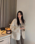"Night in Paris" imported Tuscan sheepskin women's V - neck age - reducing lamb fur coat - variant_title