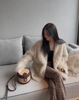 "Night in Paris" imported Tuscan sheepskin women's V - neck age - reducing lamb fur coat - variant_title