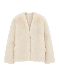 Night in Paris off-white Toscana shearling V-neck lamb fur coat product cutout