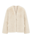 Night in Paris off-white Toscana shearling V-neck lamb fur coat product cutout