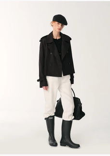 "Night Messenger" anti - wrinkle waterproof large lapel short straight box windbreaker for women - variant_title