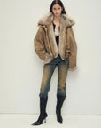 Full-length front model view of Firelady Fur Nordic Woods Khaki cropped fur parka