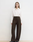 "Nostalgic Stroll" Wool Blended High Waist Curved Scimitar Casual Pants for Women - variant_title
