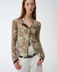 Original retro ethnic print Tencel Merino wool blend long - sleeved shirt"Senna Flower House" - variant_title