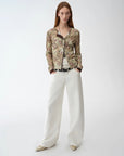 Original retro ethnic print Tencel Merino wool blend long - sleeved shirt"Senna Flower House" - variant_title