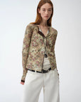 Original retro ethnic print Tencel Merino wool blend long - sleeved shirt"Senna Flower House" - variant_title