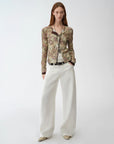 Original retro ethnic print Tencel Merino wool blend long - sleeved shirt"Senna Flower House" - variant_title