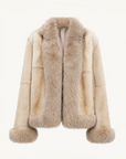 Paris Pictorial apricot Rex rabbit fur jacket with fox fur collar front product view