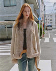 Paris Pictorial apricot rabbit fur jacket street style model view