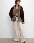 Paris Pictorial brown two-tone Rex rabbit fur jacket full-length model view