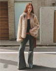 Paris Pictorial brown rabbit fur jacket relaxed side model view