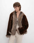 Paris pictorial Vintage two - tone fox fur collar soft otter fur jacket - variant_title