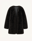 Peach Oolong classic black Toscana sheepskin winter coat, front product view