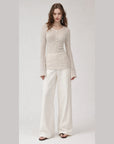 Perry Moonlight Apricot beaded cotton linen knit cardigan on ROSINA model full front view