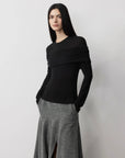 Personalized layered Tencel wool fake two - piece splicing one - shoulder versatile knitted top"Modern Tricks" - variant_title