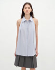 "Poland Island" imported pure cotton stand - up collar sleeveless striped shirt temperament top for women - variant_title