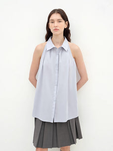 "Poland Island" imported pure cotton stand - up collar sleeveless striped shirt temperament top for women - variant_title