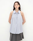 "Poland Island" imported pure cotton stand - up collar sleeveless striped shirt temperament top for women - variant_title