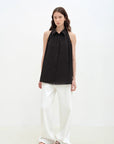 "Poland Island" imported pure cotton stand - up collar sleeveless striped shirt temperament top for women - variant_title