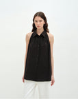 "Poland Island" imported pure cotton stand - up collar sleeveless striped shirt temperament top for women - variant_title