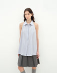 "Poland Island" imported pure cotton stand - up collar sleeveless striped shirt temperament top for women - variant_title