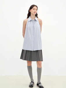 "Poland Island" imported pure cotton stand - up collar sleeveless striped shirt temperament top for women - variant_title