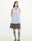 "Poland Island" imported pure cotton stand - up collar sleeveless striped shirt temperament top for women - variant_title
