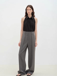 "Poland Island" imported pure cotton stand - up collar sleeveless striped shirt temperament top for women - variant_title