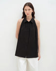 "Poland Island" imported pure cotton stand - up collar sleeveless striped shirt temperament top for women - variant_title