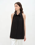 "Poland Island" imported pure cotton stand - up collar sleeveless striped shirt temperament top for women - variant_title