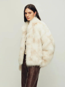 Polar Snow Apricot fox fur coat, three-quarter model view