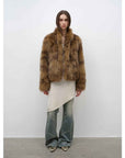 Polar Snow Casual Handmade Swoosh Printed Stand Up Lapel Fox Fur Coat - variant_title
