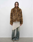 Polar Snow Casual Handmade Swoosh Printed Stand Up Lapel Fox Fur Coat - variant_title