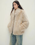 Polar Snow Light Beige fox fur coat, three-quarter model view