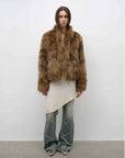 Polar Snow Mocha Brown fox fur coat, full-length model view