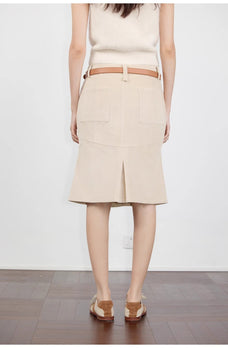 "Postcard Memory" Retro corduroy design front slit workwear fishtail skirt - variant_title