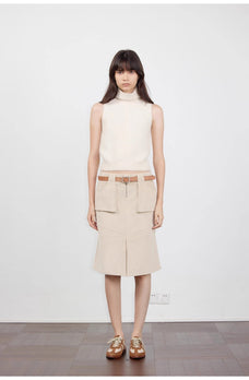 "Postcard Memory" Retro corduroy design front slit workwear fishtail skirt - variant_title