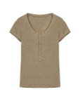Firelady Fur Pure Fashion soft light khaki Henley short sleeve knit top transparent product image