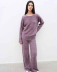 Purple Women's Sweater 2 Piece Outfit Cashmere jumper Comfortable Loose - Fit Crewneck Top Wide Leg Pants Fall Lounge Set Trendy Cozy Clothes "Half - Ripe Winter" - variant_title