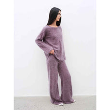 Purple Women's Sweater 2 Piece Outfit Cashmere jumper Comfortable Loose - Fit Crewneck Top Wide Leg Pants Fall Lounge Set Trendy Cozy Clothes "Half - Ripe Winter" - variant_title