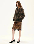 Quiet Warmth dark brown Merino shearling jacket, side styling view
