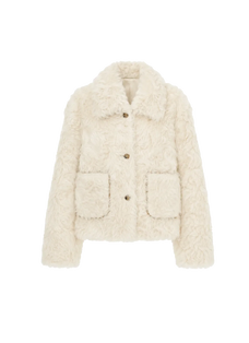 Rachel off-white frost-smudged two-tone curly wool shearling coat, front product view