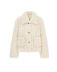 Rachel off-white frost-smudged two-tone curly wool shearling coat, front product view