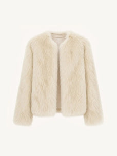 Reed Flower beige almond Finnish fox fur coat front product view